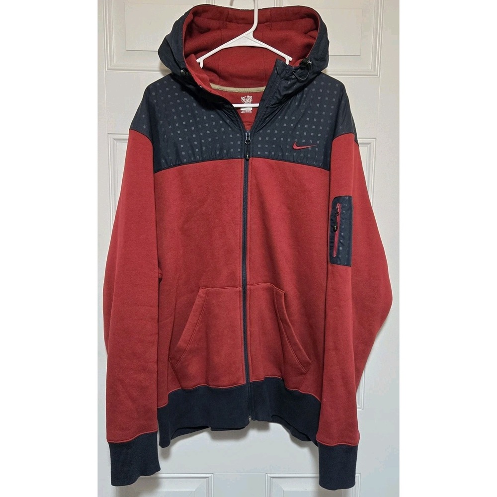 Nike Jacket Athletic Dept Zip Up Men's Size 2XL XXL Red Black Hooded Swoosh